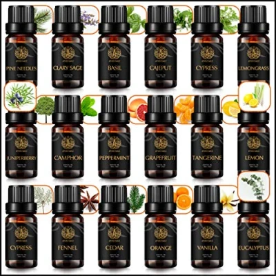 Afbeelding van Aromatherapie Grapefruit Essentiële Oliën Set voor Diffuser, 100% Pure Olie Kit Luchtbevochtiger 18 soorten cipres, venkel, ceder, oranje, vanille, eucalyptus, jeneverbes, kamfer..