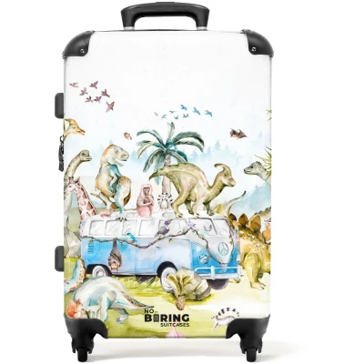 Afbeelding van NoBoringSuitcases.com® Kinderkoffer dieren Waterverf Dino Kinderen Jongens Koffer medium 66 cm Trolley kind Reiskoffer groot