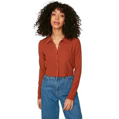 Afbeelding van Trendyol Marineblauwe Aansluitende Polo Halsomslag/Getextureerde Crop Gebreide Blouse Twoaw22Bz0241