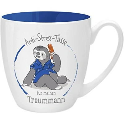 Afbeelding van GRUSS &amp; CO Anti stress mok motief &quot;Traummann&quot; met spreuk, 45 cl, New Bone China cadeau voor hem 45512