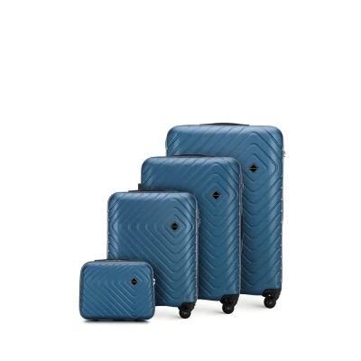 Afbeelding van WITTCHEN Cube collectie Set 4 koffers ABS met een ruwe textuur Telescopische handgreep Cijferslot zwenkwielen Maat (S+M+L+Toilettas) Donkerblauw