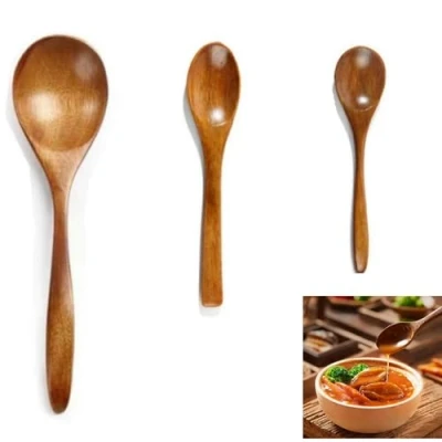 Afbeelding van houten lepel, eetlepels, 3 stuks dessertlepels, soeplepel, theelepel, handgemaakt, hout, bestek, keukenaccessoires