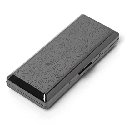 Afbeelding van Sigarettenetui van metaal dames en heren, draagbare dubbelzijdige veerclip, geschikt voor maximaal 10 100&#039;s sigaretten, zelfgestopte sigaretten. (Gun Black)