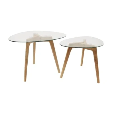 Afbeelding van THE HOME Deco FACTORY HD3212 Tables Gigognes Verre Trempe Transparent Resistant Galet Bois Moderne Salon