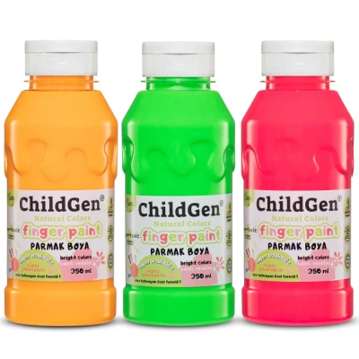 Afbeelding van ChildGen vingerverf Pastel 100% natuurlijk en niet giftig Oranje/Geel/Groen makkelijk uitwasbaar (3x 350 ml)