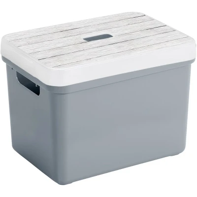 Afbeelding van Sunware Opbergbox/mand blauwgrijs 18 liter met deksel hout kleur Opbergbox
