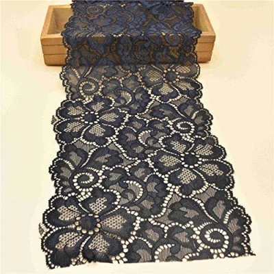 Afbeelding van Yulakes 5 yards stretch kanten rand vintage band sierband kant bloem bruiloft trim decoratief lint handwerk, schuurband 18 cm breed (zwart)