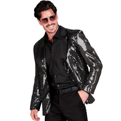 Afbeelding van Widmann Feesten &amp; Gelegenheden Kostuum Pailletten Colbert Glam Fest Man Zwart Large Carnavalskleding Verkleedkleding