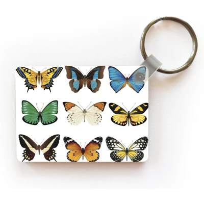 Afbeelding van Sleutelhanger Een illustratie van negen vlinders Uitdeelcadeautjes Plastic
