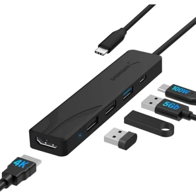 Afbeelding van SABRENT USB C adapter, 3.2 Gen1 hub, verdeler multiple, docking station met 4K HDMI 1 3.0 HUB 2 2.0 PD 60W voor PS5, PC, stick, MacBook (HB TC5P).