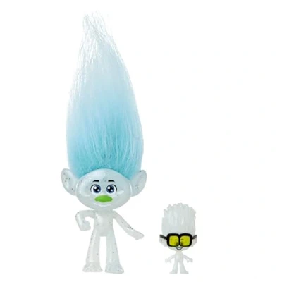 Afbeelding van Mattel DreamWorks Trolls Band Together Guy Diamond, kleine pop met outfit die aan en uit kan pluizig haar, Tiny Diamond figuur HNF09