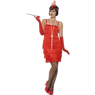 Afbeelding van Smiffy&#039;s Jaren 20 Danseressen Kostuum Red Rita Flapper Vrouw Rood Large Carnavalskleding Verkleedkleding