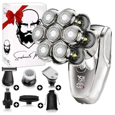 Afbeelding van 6 in 1 Scheerapparaat Mannen Trimmer Tondeuse Sansbeauté® SkullSharp MAX Electric Face &amp; Head Shaver Shave Hoofd Kaal Scheren Nat Droog Elektrisch