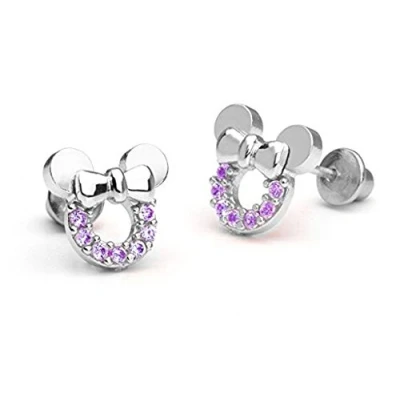 Afbeelding van Baobei Mouse minnie sieraden voor vrouwen Sterling Zilver Cubic Zircons Hollow Amethyst Mickey Stud Oorbellen Cadeau Meisjes Kinderen (f1781)