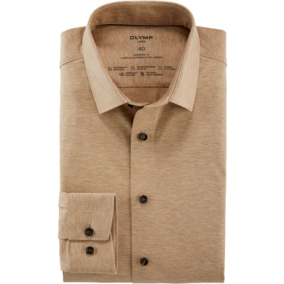 Afbeelding van Olymp overhemd heren Luxor Modern fit normale beige effen