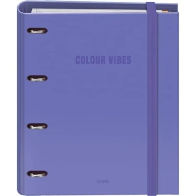 Afbeelding van Dohe Ringband met navulling 4 rings map, A4 (28x32 cm), 100 vel geruit papier 5x5 mm, gekleurde tabbladen, extra opbergvak en elastische sluiting COLOUR VIBES Paars