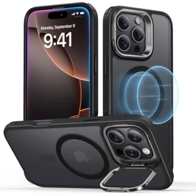 Afbeelding van ESR Telefoonhoesje voor 2024 Pro Max, compatibel met MagSafe, militaire kwaliteit, ingebouwde Stash Stand telefoonhoesje, krasbestendige achterkant, klassieke serie, mat zwart