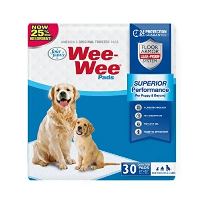 Afbeelding van Four Paws Wee Superior Performance Unscented Pee Pads for Dogs &amp; Puppies, Quilted Leak Proof Dog Housebreaking Potty Training Floor Protection, 22&quot; x 23&quot;, 30 Count