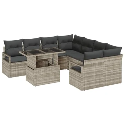 Afbeelding van vidaXL 9 delige Tuin Sofa Set met Kussens Licht Grijs Poly Rattan