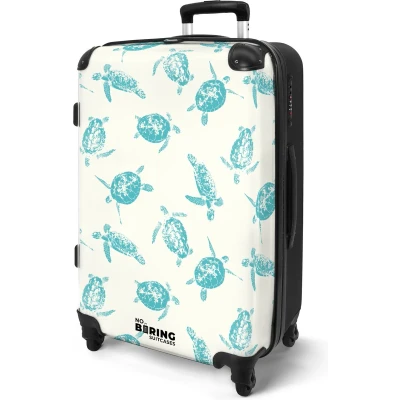 Afbeelding van NoBoringSuitcases.com® Koffer groot Rolkoffer lichtgewicht Wit met blauwe schildpadden Reiskoffer 4 wielen Grote trolley XL 20 kg bagage