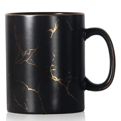 Afbeelding van SHOWFULL 650 ml luxe gouden patroon inlay Exter grote koffiemok, klassieke keramische marmeren theekop met handvat voor mannen vrouwen, matzwart