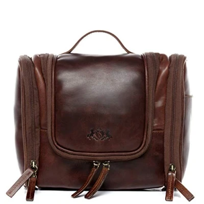 Afbeelding van SID &amp; VAIN Grote hangende toilettas, echt leer, toilettas Dexter L, waszak om op te hangen, lederen wastas voor heren en dames, handgemaakt, bruin cognac, Large,