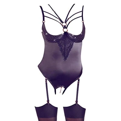 Afbeelding van Open Jarretel Body met Luxe Versieringen
