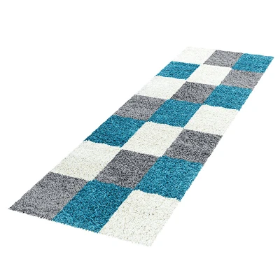 Afbeelding van Hoogpolige loper Cube Turquoise 80x250cm Adana Carpets