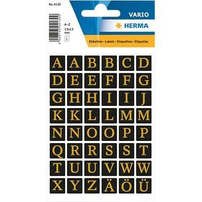 Afbeelding van 10x Herma Letters 13x13 mm A Z folie zwart goud preeg 2 vellen