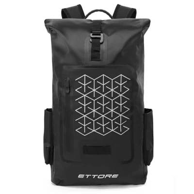 Afbeelding van Ettore Fiets Rugzak 100% Waterdichte Droge tas met Roll Top Zwart Echo Reflectief 30L