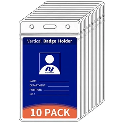 Afbeelding van VOVIGGOL 10 Pack Extra Dikke Verticale ID Badge Houder Clear Card Holder voor Breakaway Lanyard, Key Plastic met Waterdichte Hersluitbare, Naam Tag Protector Office School