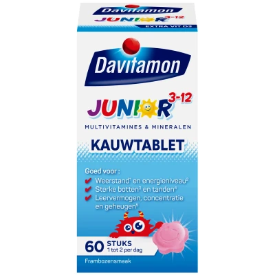 Afbeelding van Davitamon Junior 3 12 Framboos 60 Kauwtabletten
