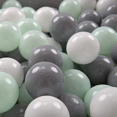 Afbeelding van KiddyMoon Plastic Ballen Voor Kinderen Ø 6Cm Kleurig Gecertificeerd, Wit Grijs Munt, 100 Ballen/6Cm