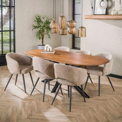 Afbeelding van Fraaai Estes eettafel 215 cm ovale massief mango zand Hout