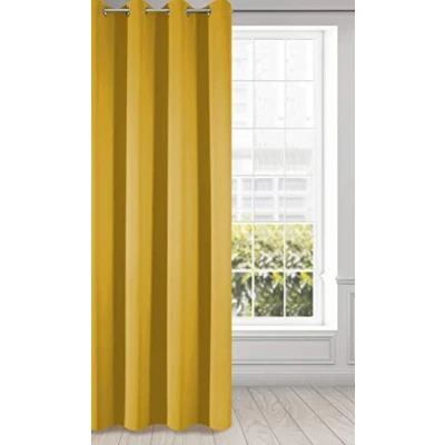Afbeelding van Eurofirany Logan Gordijn ondoorzichtig, blackout, satijn verduisteringsgordijn met oogjes 1 stuk. Ooggordijn, elegant, glad, effen, woonkamer, slaapkamer, mosterdgeel, 135 x 250 cm