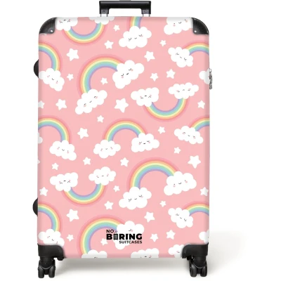 Afbeelding van NoBoringSuitcases.com® Koffer groot Reiskoffer lichtgewicht Regenbogen Wolken Gezichten Rolkoffer met 4 wielen Grote trolley XL 98 liter bagage