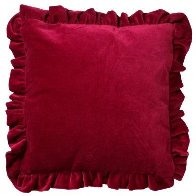 Afbeelding van Dutch Decor YARA Sierkussen katoen 45x45 cm velvet red plum roze ruches rondom