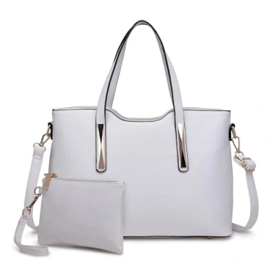 Afbeelding van Miss Lulu handtas voor dames, shopper, middelgroot, schoudertassen, 2 delige set, wit, Eén Maat