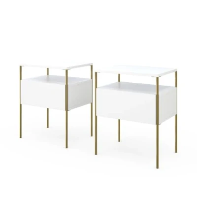 Afbeelding van Vicco Nachtkastje &quot;Mira&quot;, Wit/Goud, 40 x 50 cm Set van 2