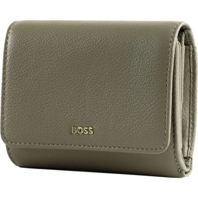 Afbeelding van BOSS Leren Portemonnee Alyce Trifold Taupe