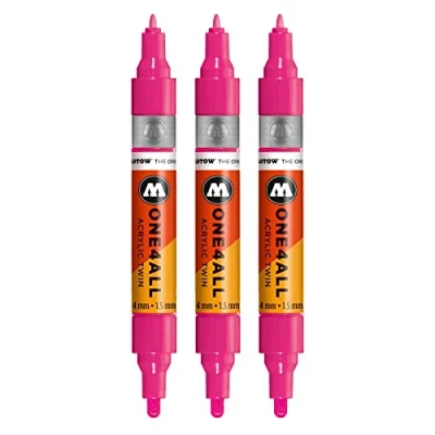 Afbeelding van Molotow One4All acryl Twin Marker (lijndikte 1,5 mm en 4 mm, zeer dekkend permanent) 3 stuks kleur 217 neon roze floureszierend