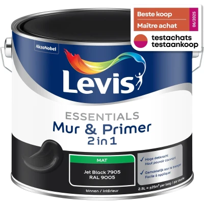 Afbeelding van Levis Essentials Mur &amp; Primer Jet Black (RAL 9005) 7905 2,5 L