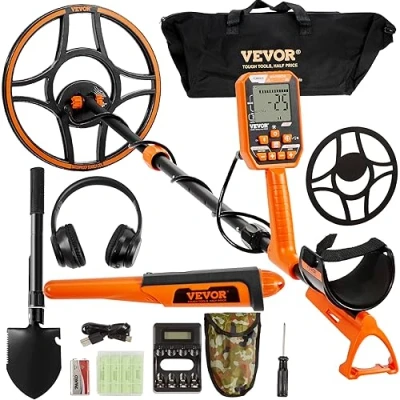 Afbeelding van VEVOR Professionele Metaal Detector met 7 Modi IP68 Waterdichte Verstelbare hoogte 30cm Deeper Coil Inclusief Bluetooth headset + Graafschep Precisielocator en Handtas Geschikt voor Volwassenen