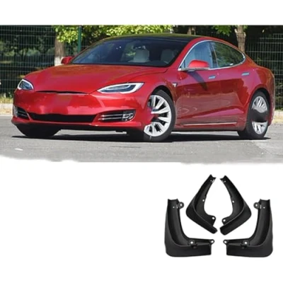 Afbeelding van 4 stuks auto spatlappen Voor Tesla Model S 2014 2015 2016 2017 2018 2019 2020, rubberen beschermers achter, spatwaterdicht Waterdicht Beschermt Spatbord Achter