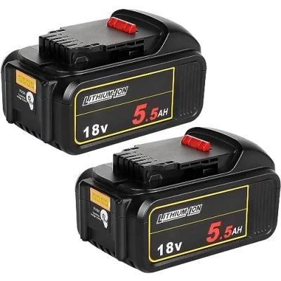 Afbeelding van Powarobor DCB184 18V 5,5Ah Li Ion vervangende accu compatibel met Dewalt 18 volt accumachines led laadniveau indicator, 2 stuks