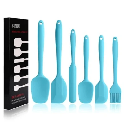 Afbeelding van BINHAI set siliconen spatels, blauw, 6 stuks, niet klevende rubberen spatel met roestvrijstalen kern, hittebestendige spatel, keukengerei voor koken, bakken en mixen