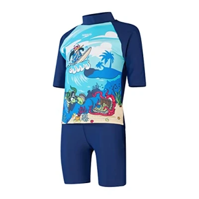 Afbeelding van Speedo Jongens leren zwemmen zon bescherming top en kort, harmonie Blauw/Bondi/Becah Blauw/Wit, 4 jaar, Harmony jaar