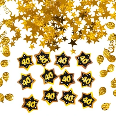 Afbeelding van Verjaardagsdecoratie confetti 3 delig. 40e verjaardag decoratie man vrouwen mannen tafeldecoratie