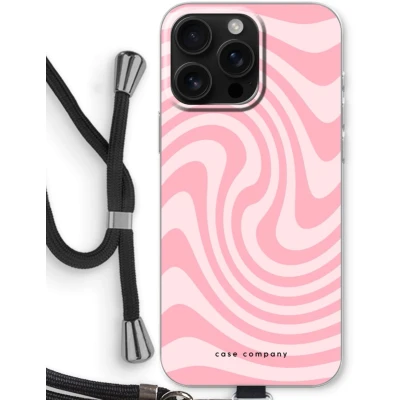 Afbeelding van Case Company® hoesje met Koord geschikt voor iPhone 16 Pro Max Swirl Roos Telefoonhoesje Zwart Bescherming aan alle Kanten en Over de Schermrand
