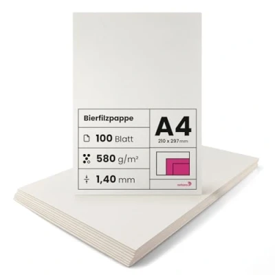 Afbeelding van Netuno 100 stuks Biervilt crème A4 210x297mm 1,40mm 580g bierkarton voor drankonderzetters fotoalbums passe partouts knutselwerk boekbinderwerk